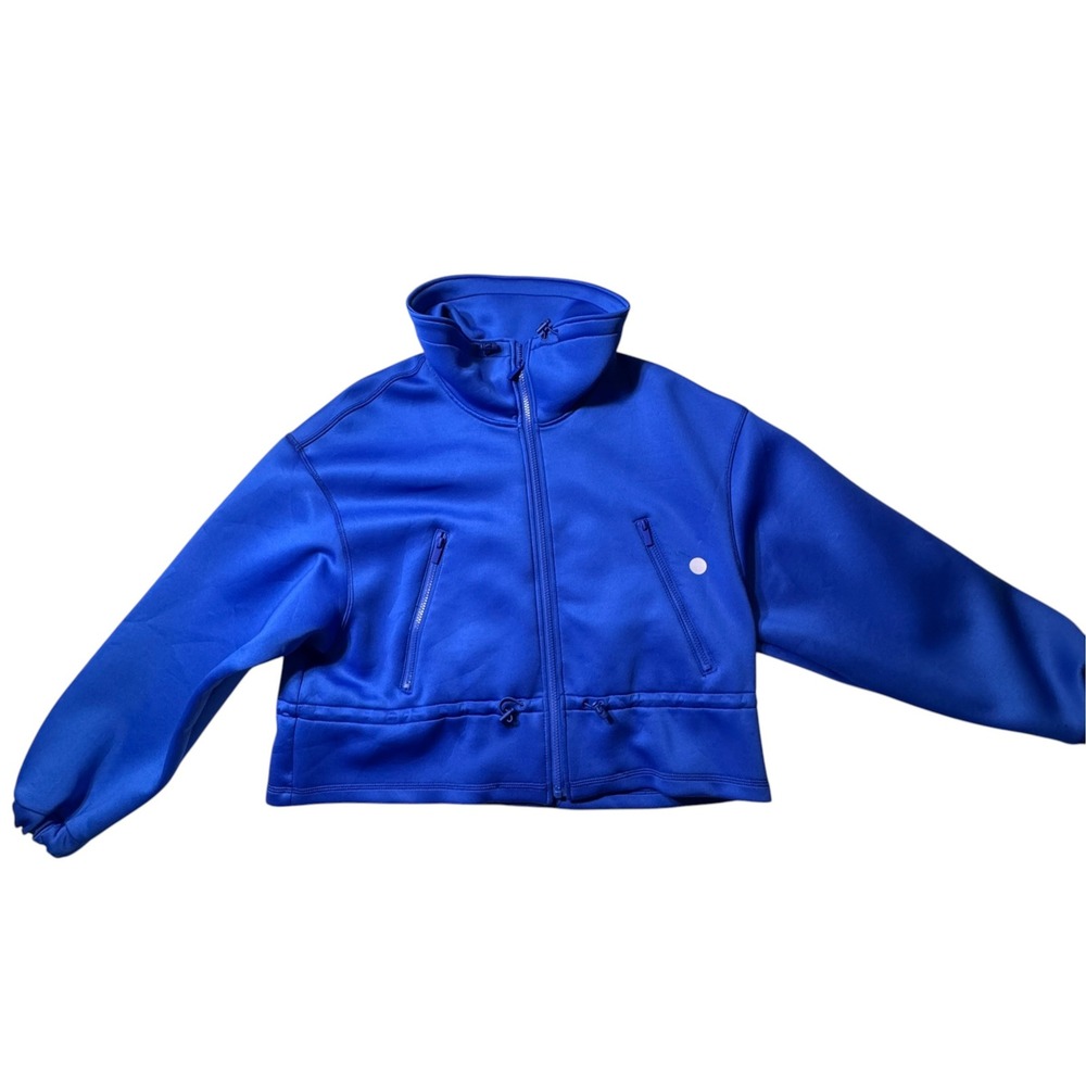 Zara Funnel Neck Scuba Jacket Women Large Blue Cropped Athleisure Streetwear